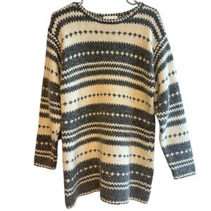 S.N.O.W. Gray Ivory Silk Angora Rabbit Hair Oversized Ski Sweater Size Small